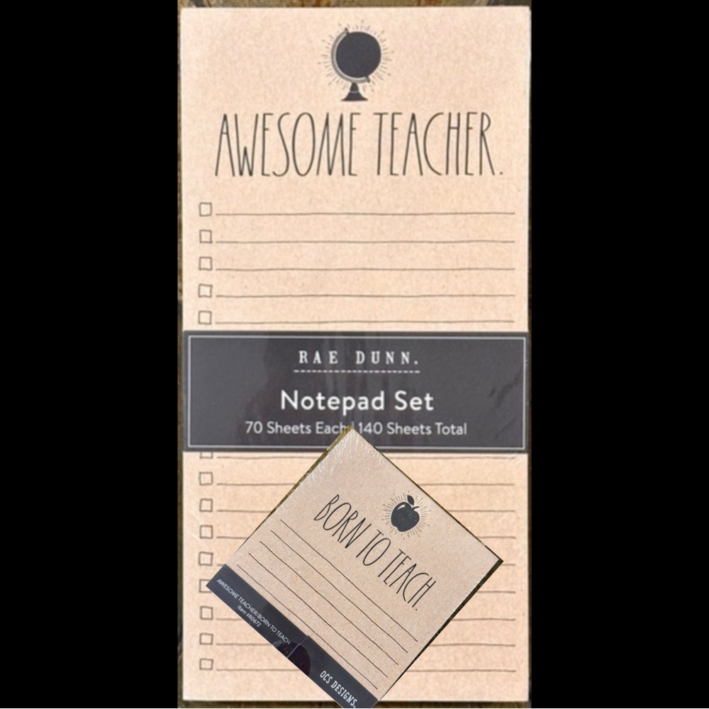 Rae Dunn AWESOME TEACHER & BORN TO TEACH Set of 2 List & To Do Notepad Set NEW!